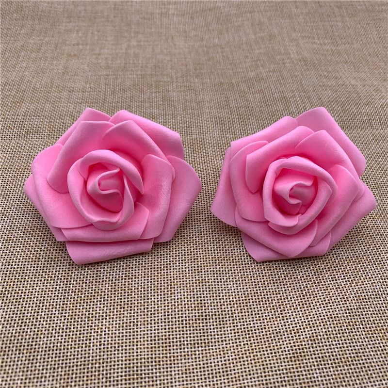 Lightingsky 3 x 1.6 x 3 inches 100pcs DIY Real Touch 3D Artificial Foam Rose Head Without Stem for Wedding Party Home Decoration (Dark Pink) - Image 3